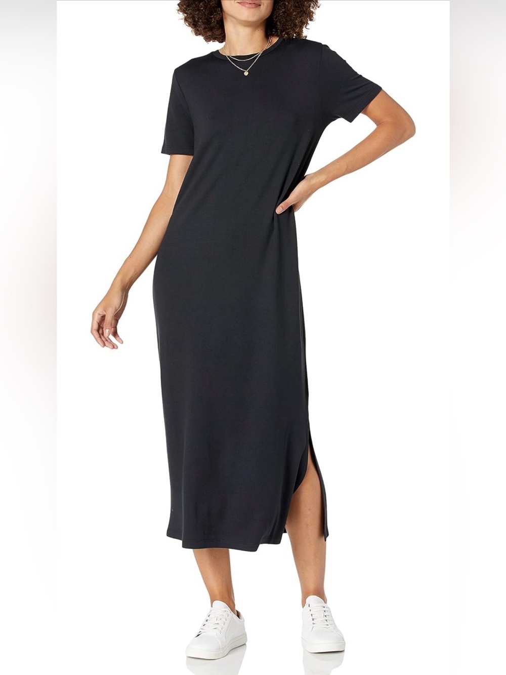 Classic Short-Sleeve Maxi Dress in Black